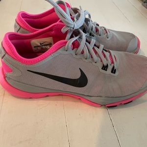 Nike gray with hot pink tennis shoes